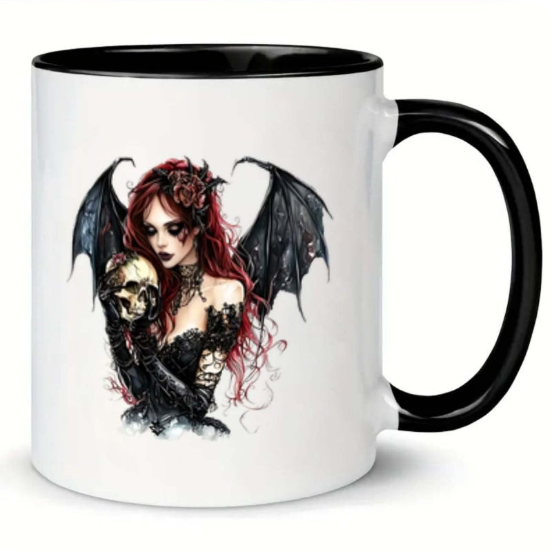 Tailorly Black Accent 11 oz Mug - wings， skulls， lace， cartoon style
