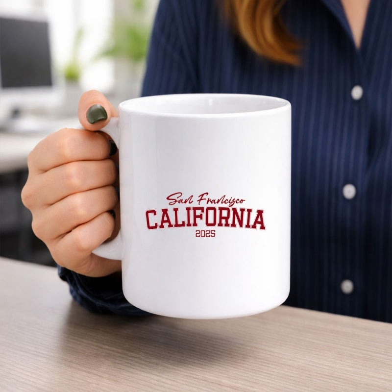 Tailorly White Ceramic 11 oz Mug - San Francisco California 2025 Pure Displaying Minimalist Red Typography Design Mug