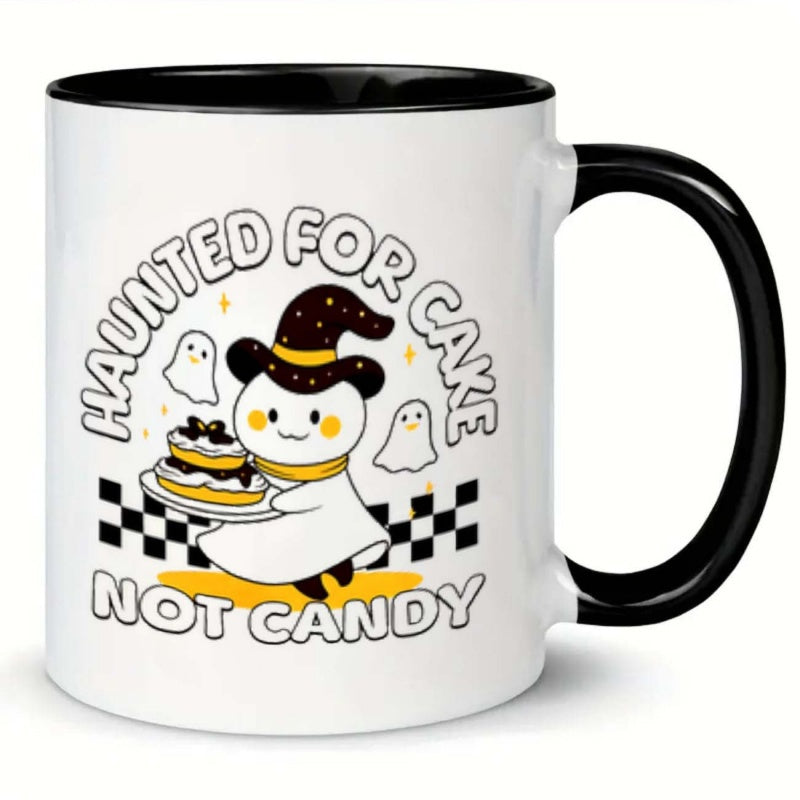 Tailorly Black Accent 11 oz Mug - witch cake and ghosts
