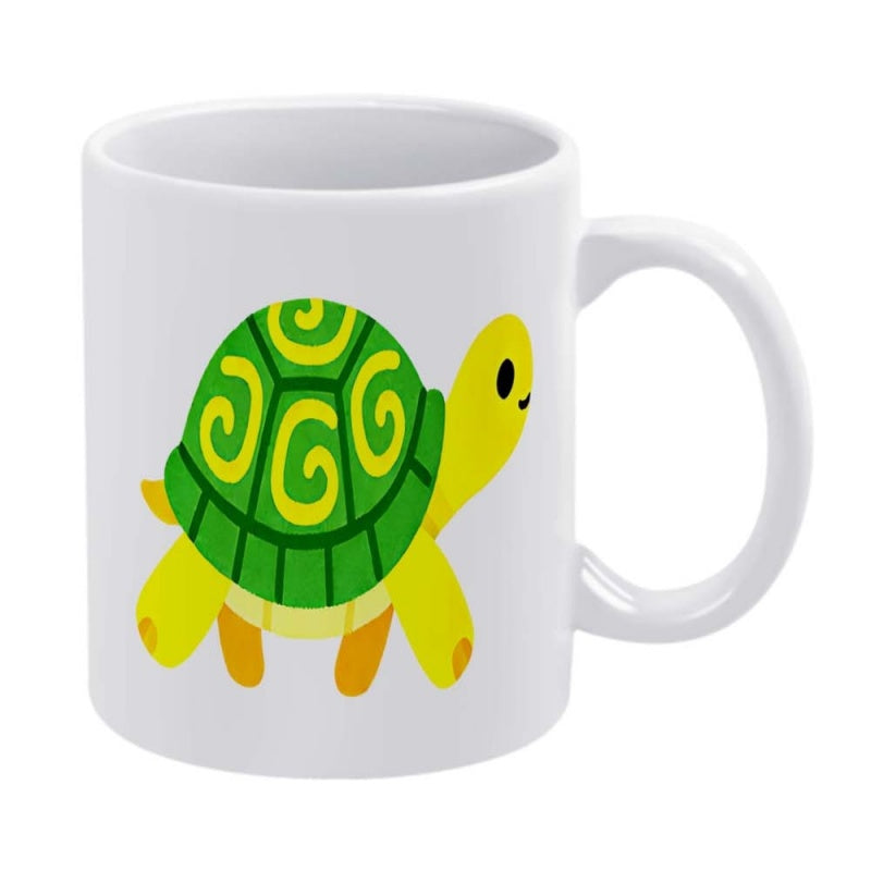 Tailorly White Ceramic 11 oz Mug - Vibrant Green Shell With Swirls Walking Slowly On A Sunny Day Turtle