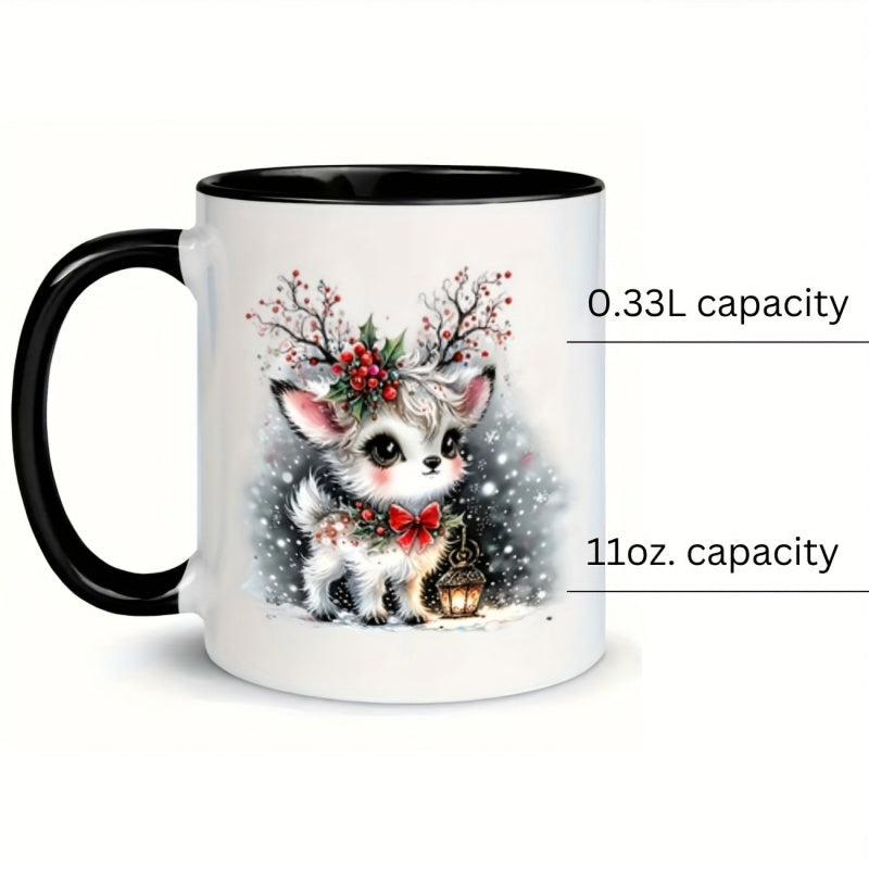 Tailorly Black Accent 11 oz Mug - deer berries lantern