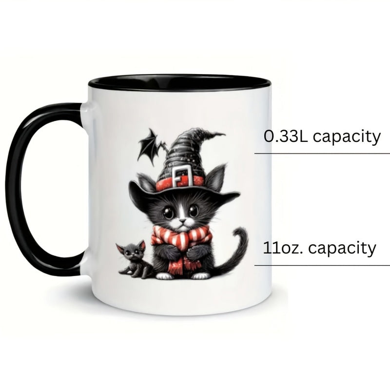 Tailorly Black Accent 11 oz Mug - cat witch bat