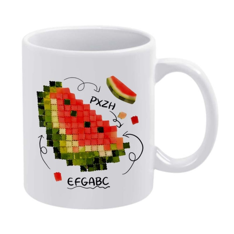 Tailorly White Ceramic 11 oz Mug - Pxzh Efgabc Vibrant Pixelated Sliced Summer Fruit With Digital Cube Style Refreshing Watermelon