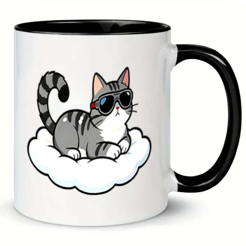 Tailorly Black Accent 11 oz Mug - feline shades cloud themed