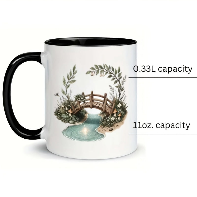 Tailorly Black Accent 11 oz Mug - bridge stream flowers