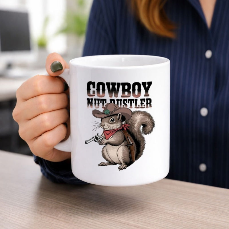 Tailorly White Ceramic 11 oz Mug - Cowboy Nut Rustler Adorable Little Squirrel Wearing A Cowboy Hat And Bandana Squirrel