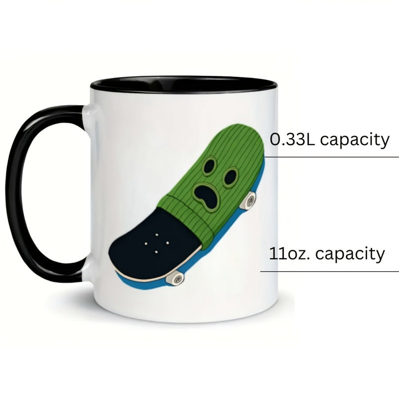 Tailorly Black Accent 11 oz Mug - cactus skateboard face