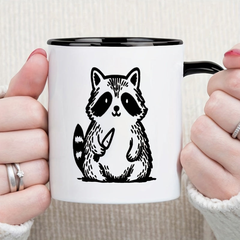 Tailorly Black Accent 11 oz Mug - cute raccoon fish cartoon with fish bone design