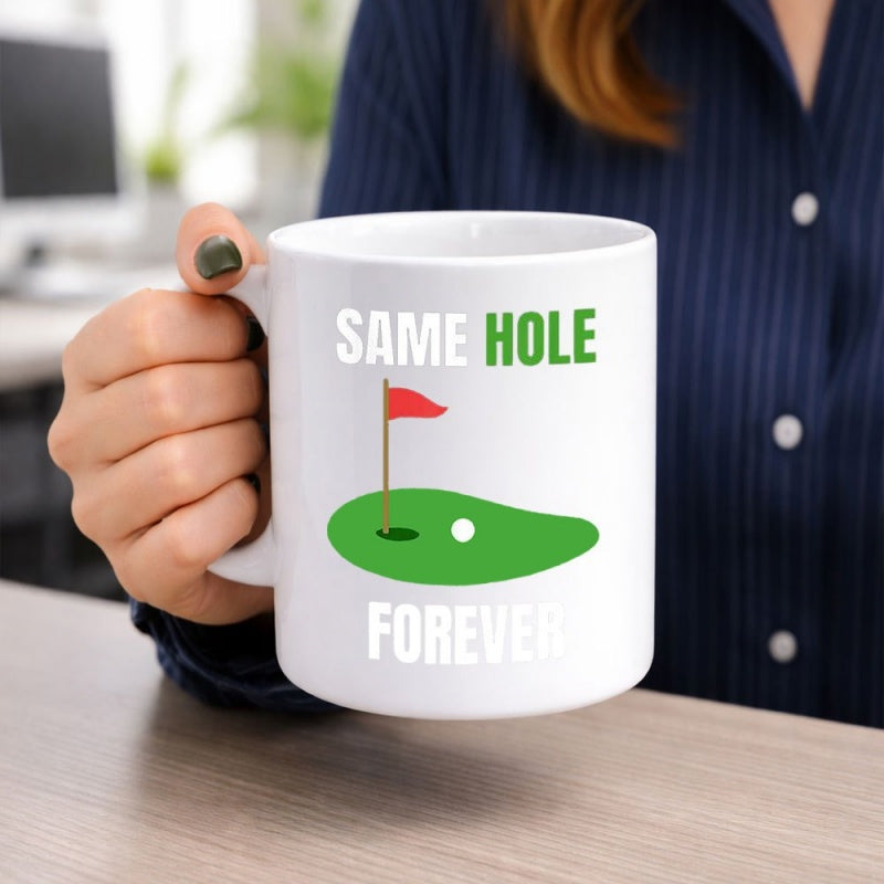 Tailorly White Ceramic 11 oz Mug - Same Hole Forever Minimalist Green Putting Green Featuring A Red Flag And Golf Ball Golf