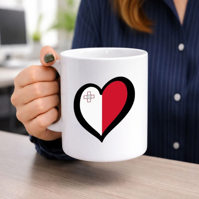 Tailorly White Ceramic 11 oz Mug - Vibrant National Flag Colors Contained Within A Stylized Bold Black Heart