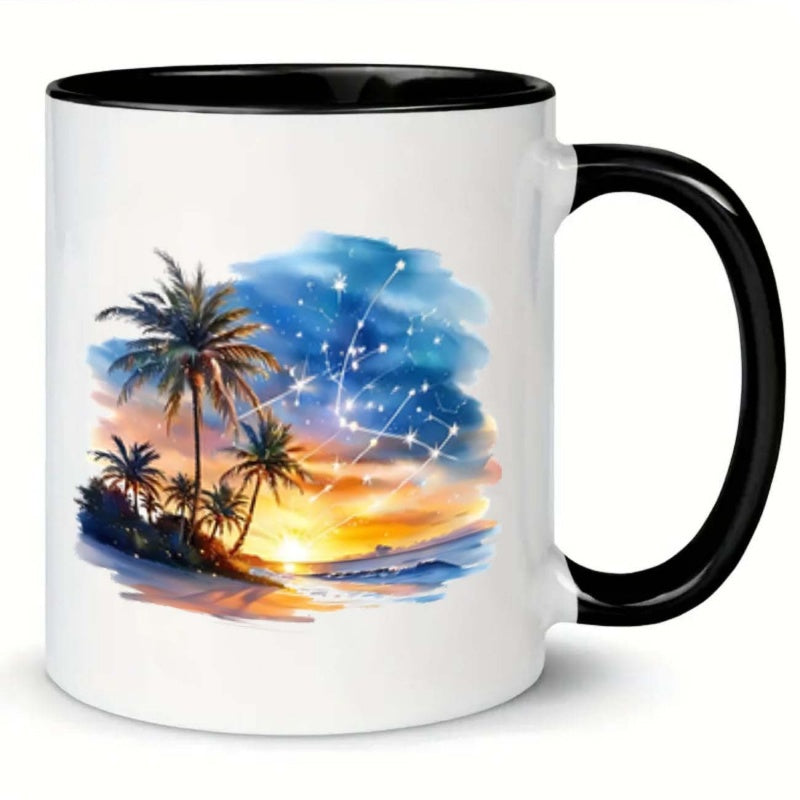 Tailorly Black Accent 11 oz Mug - sunset palm trees