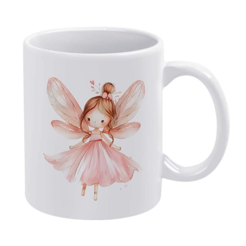Tailorly White Ceramic 11 oz Mug - Graceful Watercolor Pink Girl With Translucent Wings And Flowing Magic Dress Fairy