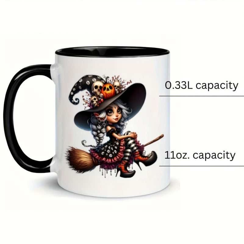 Tailorly Black Accent 11 oz Mug - witch skulls broom