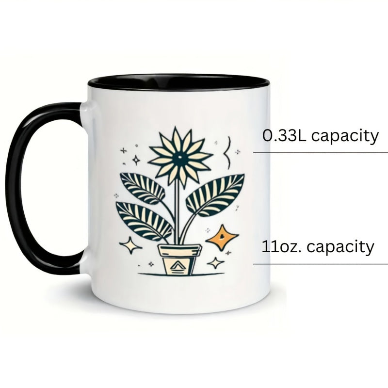 Tailorly Black Accent 11 oz Mug - flower pot leaves