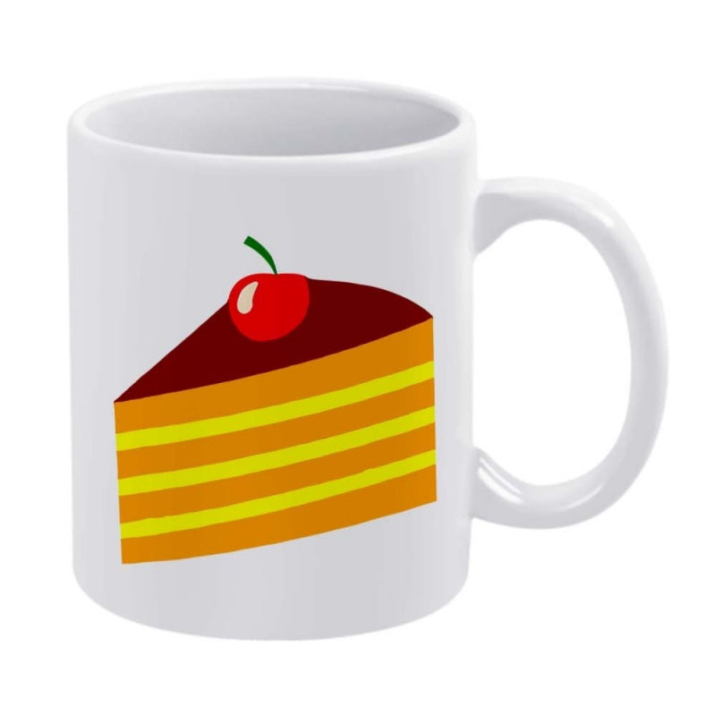 Tailorly White Ceramic 11 oz Mug - Delicious Sweet Layered Dessert Topped With A Glossy Red Fresh Cherry Cake