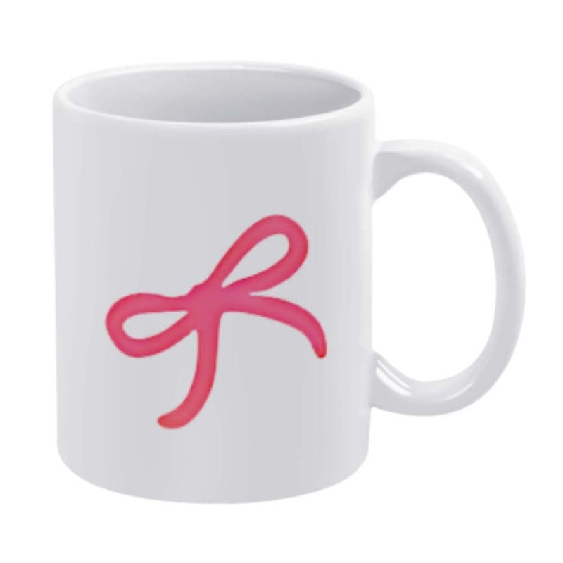 Tailorly White Ceramic 11 oz Mug - Soft Pink Hand Drawn Ribbon Tied In A Simple Elegant Bow