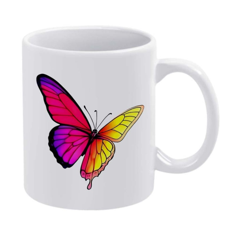 Tailorly White Ceramic 11 oz Mug - Vibrant Colorful Gradient Wings Flying Gracefully In The Air Butterfly