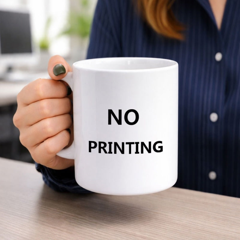 Tailorly White Ceramic 11 oz Mug - No Printing Hand Holding A Simple Ceramic Vessel With Clear White Smooth Surface Mug