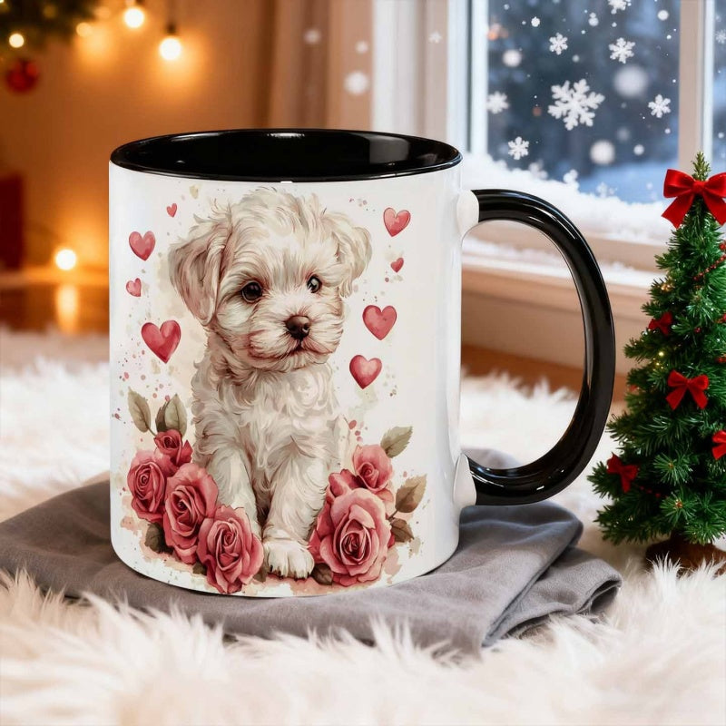 Tailorly Black Accent 11 oz Mug - watercolor style cute dog heart