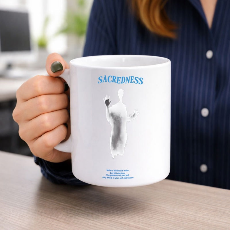 Tailorly White Ceramic 11 oz Mug - Sacredness Mystical Glowing Ethereal Standing Within Peaceful Minimalist White Space Figure
