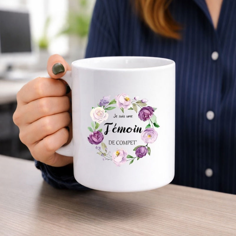 Tailorly White Ceramic 11 oz Mug - Circular Wreath Of Delicate Purple And Pink Roses With Green Leaves Flower