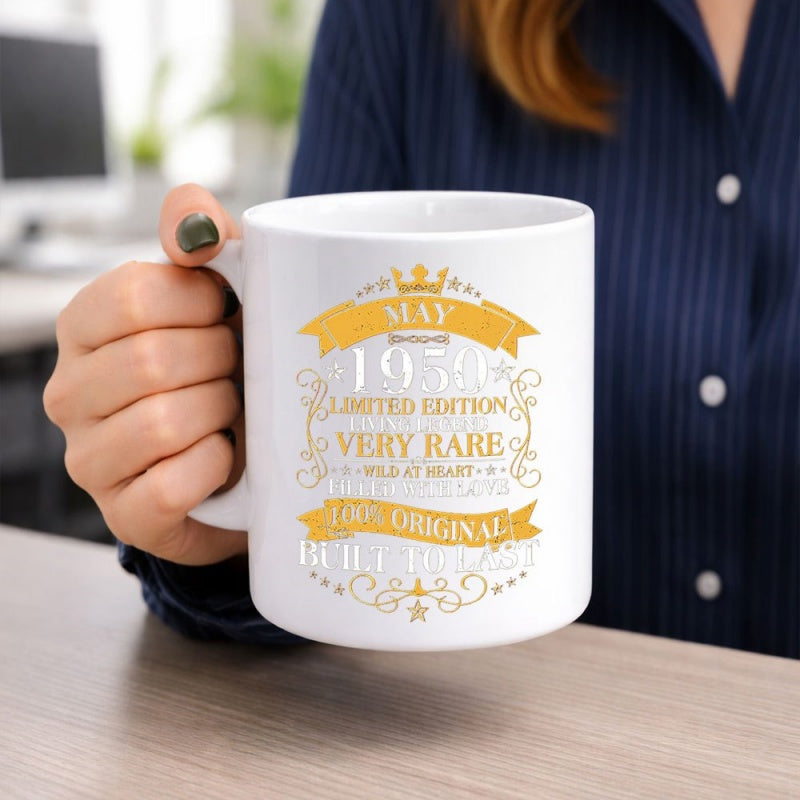 Tailorly White Ceramic 11 oz Mug - May 1959 Limited Edition Very Rare Wild At Heart 100 Original Built To Last Elegant Gold Crown With Ornate Banners And Filigree