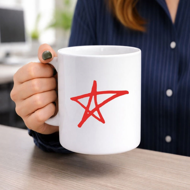 Tailorly White Ceramic 11 oz Mug - Minimalist Hand Drawn Red Ink Sketch With Artistic Scribble Lines Abstract Star