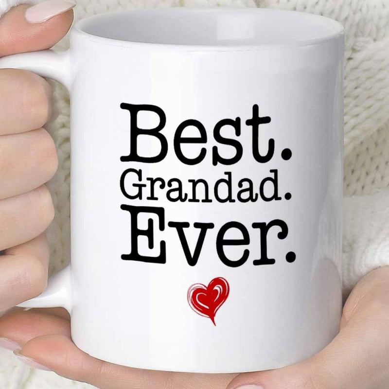 Tailorly White Ceramic 11 oz Mug - Best Grandad Ever Simple White Ceramic Background Featuring A Small Artistic Red Heart Mug