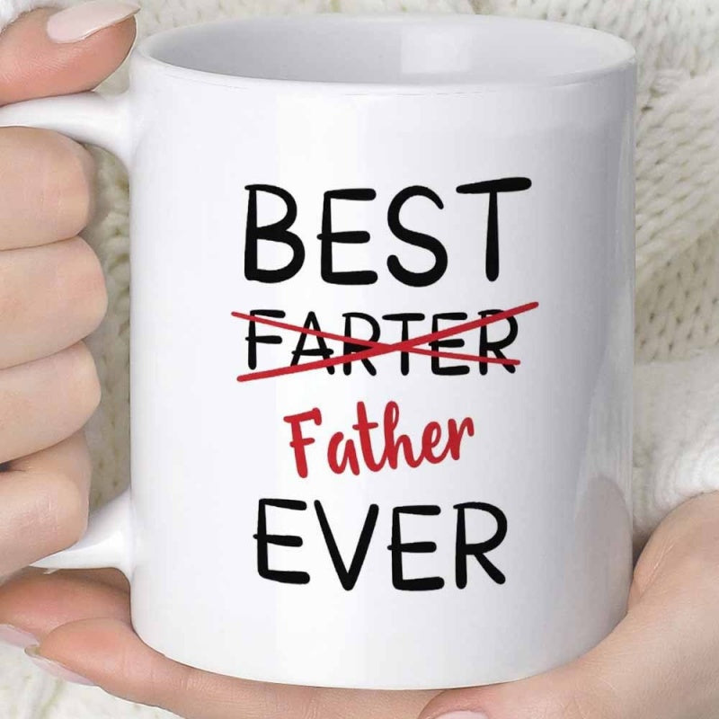 Tailorly White Ceramic 11 oz Mug - Best Farter Father Ever Minimalist Typography With Handwritten Style Text And A Red Strike Through Mug