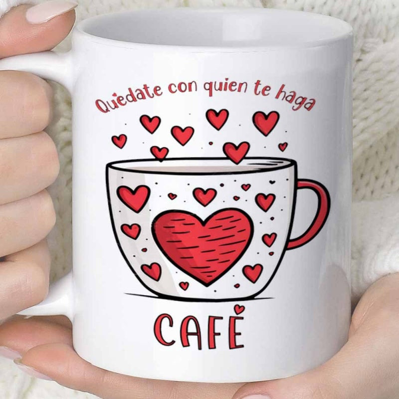 Tailorly White Ceramic 11 oz Mug - Whimsical Hand Drawn Style Cup Filled With Radiant Red Hearts Mug