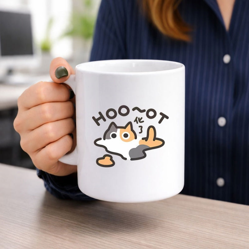 Tailorly White Ceramic 11 oz Mug - Hoo Ot Adorable Melting Calico Kitty Sprawled Across Pure Surface Cat