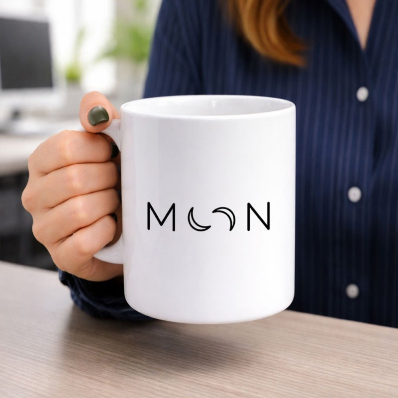 Tailorly White Ceramic 11 oz Mug - Moon Elegant Modern Celestial Silhouette With Simple Geometric Midnight Crescent Moon