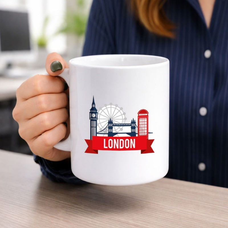 Tailorly White Ceramic 11 oz Mug - London Iconic British Landmarks Featuring Big Ben And Tower Bridge Mug