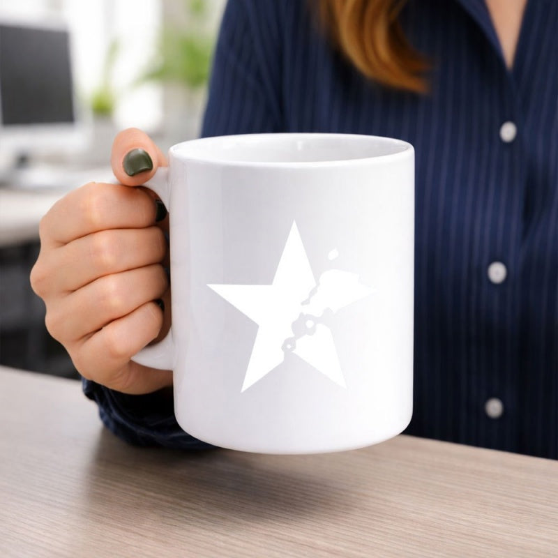 Tailorly White Ceramic 11 oz Mug - Minimalist White Ceramic Five Pointed Design With Geometric Dotted Path Star