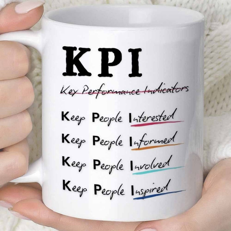 Tailorly White Ceramic 11 oz Mug - KPI Keep People Interested Informed Involved Inspired Professional Office Motivational Quote With Minimalist Colorful Strokes