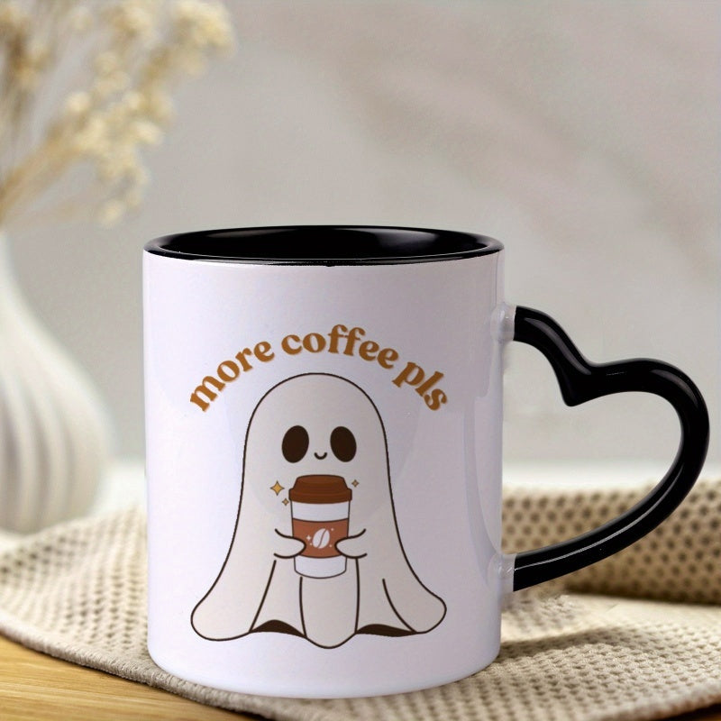 Tailorly Black Accent 11 oz Mug - heart shaped handle pls lettering cartoon holding coffee cup