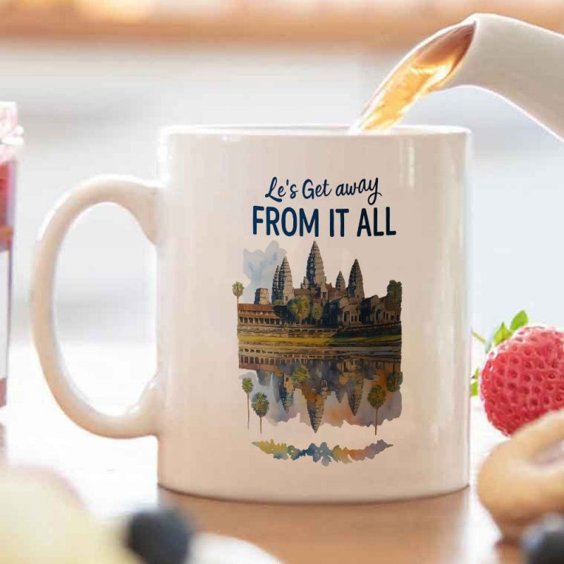 Tailorly White Ceramic 11 oz Mug - "lets get away from" quote