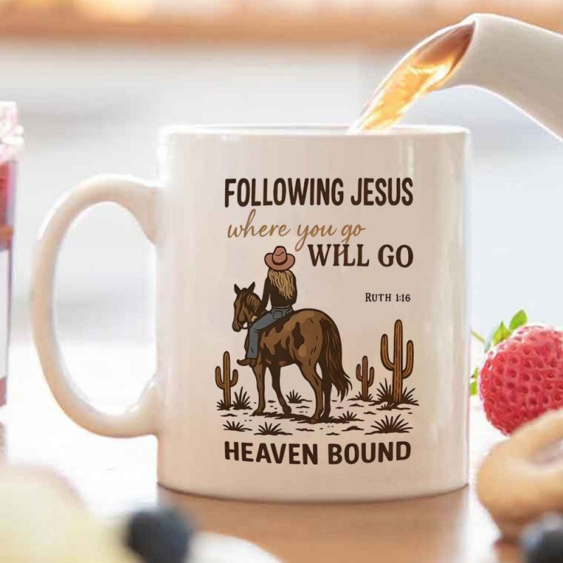 Tailorly White Ceramic 11 oz Mug - christian western cowgirl horse cactus bible verse