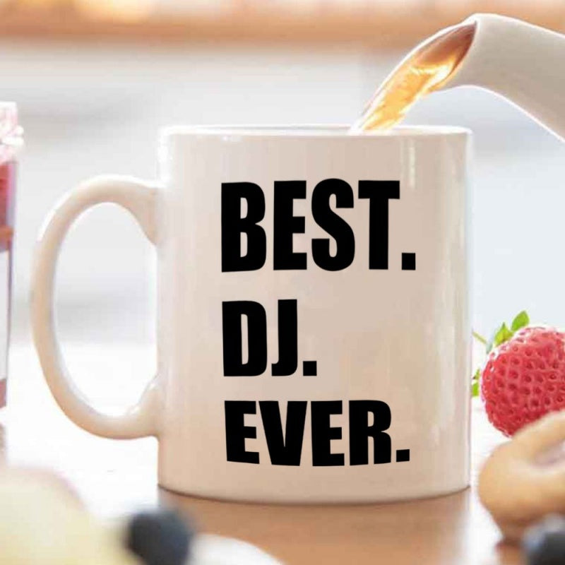 Tailorly White Ceramic 11 oz Mug - best dj ever lettering with dj design