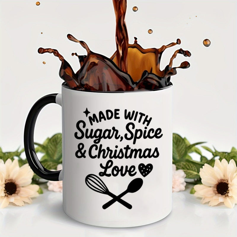 Tailorly Black Accent 11 oz Mug - christmas love patterns whisk and spoon prints