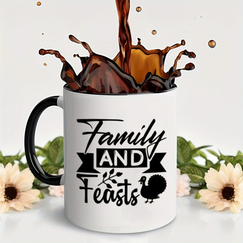Tailorly Black Accent 11 oz Mug - turkey and ribbon patterns