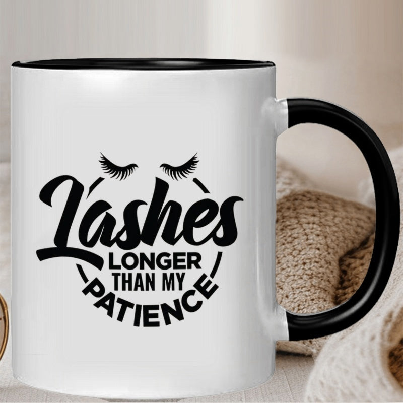 Tailorly Black Accent 11 oz Mug - funny lashes text and eyelash illustration