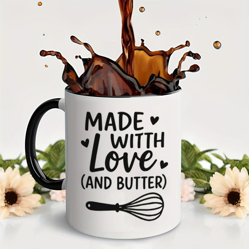 Tailorly Black Accent 11 oz Mug - love whisk pattern