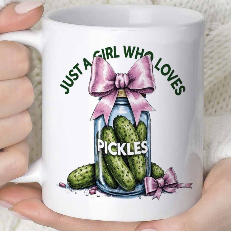 Tailorly White Ceramic 11 oz Mug - quirky pickles jar