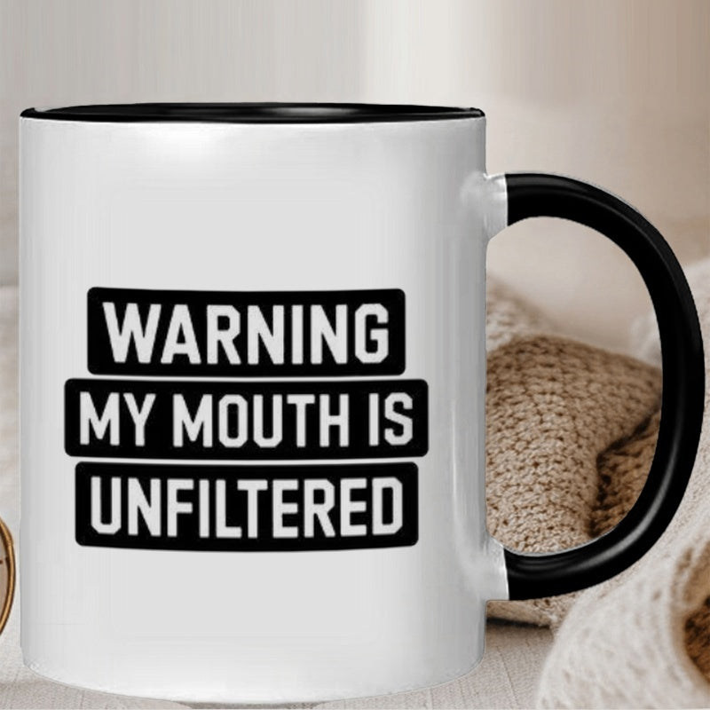 Tailorly Black Accent 11 oz Mug - warning text