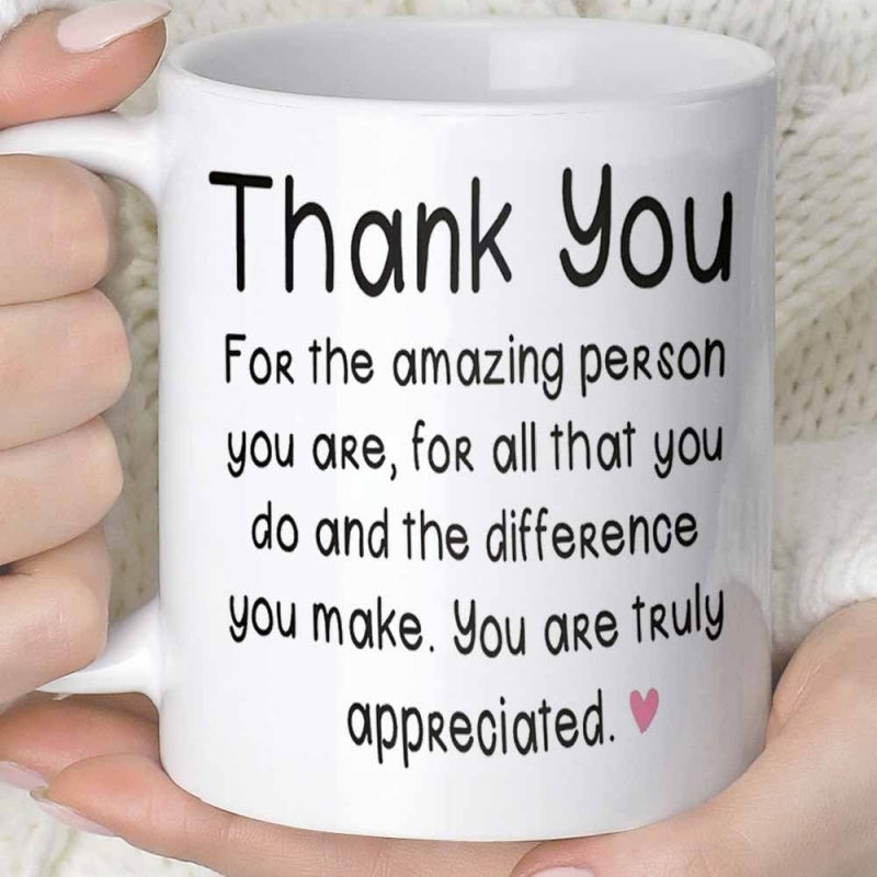 Tailorly White Ceramic 11 oz Mug - thank you text