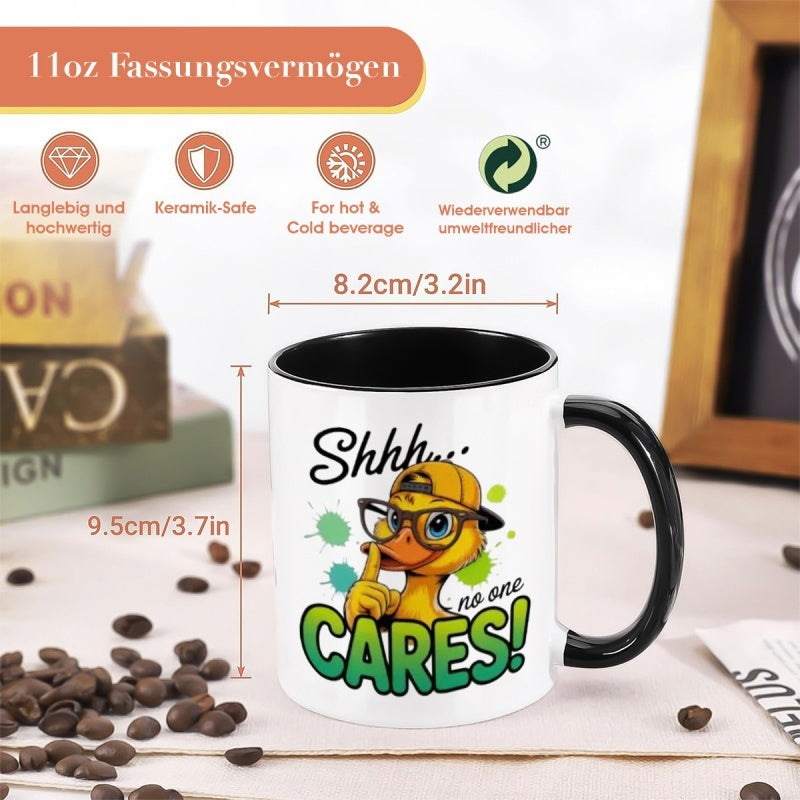 Tailorly Black Accent 11 oz Mug - cartoon duck with green lettering