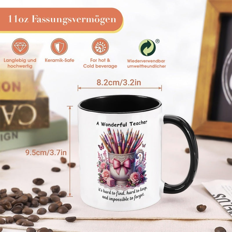 Tailorly Black Accent 11 oz Mug - colorful pencils flowers bow patterns