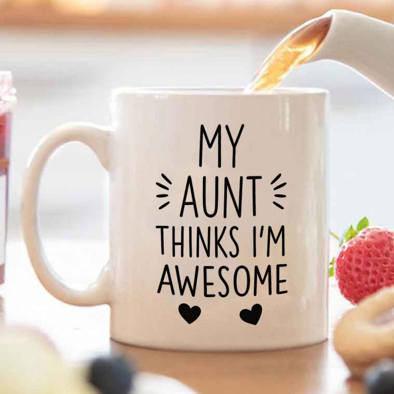 Tailorly White Ceramic 11 oz Mug - heart patterns aunt quotes
