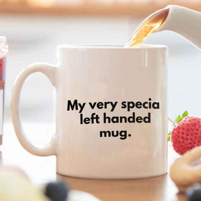 Tailorly White Ceramic 11 oz Mug - left handed mug text